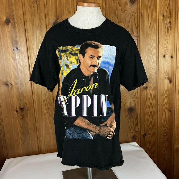 Vintage Aaron Tippin T-shirt Size Large Black Concert Distressed Single stitch - Picture 2 of 12